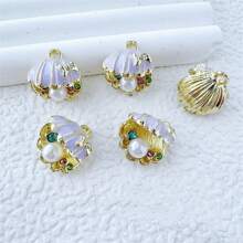 5pcs Marine Style 3D Pearl Encrusted Shell Zinc Alloy Pendant, DIY Earrings Necklace Charms Accessories