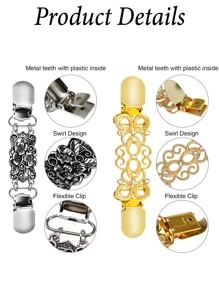 女士复古毛衣开衫领夹、腰带夹、衬衫胸针夹、金色、银色和古铜色花朵图案毛衣披肩夹 - 腰夹、腰带开衫夹围巾领子配饰夹和胸针夹，可作为服装礼品 - 披肩夾 - 查看 11