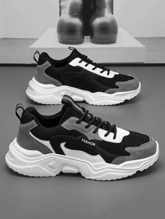 男士字母印花拼接轻便舒适登山鞋，时尚男士运动运动鞋，休闲男鞋