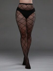 2 chiếc quần legging lưới kẻ caro co giãn cỡ lớn, quần bó Gothic cho trang phục Halloween, tất lưới đen gợi cảm thời trang Y2K - màu đen - Xem 4