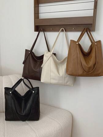 Minimalist Soft Leather Tote Bag For Women, Large Capacity Commuter Shoulder Handbag