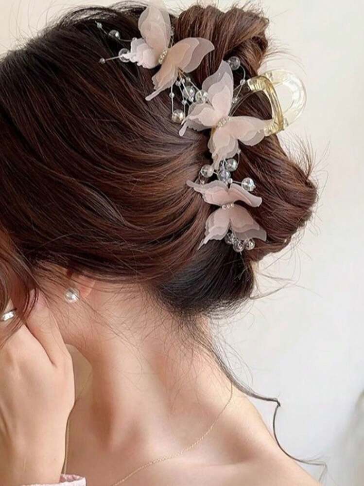 مشبك شعر كبير بشكل فراشة، إكسسوار شعر أنيق وجميل للنساء لملابس الصيف وتصفيفة الشعر في العطلات - متعدد الألوان - مشاهدة 7