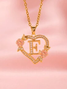 1 件心形花卉字母项链个性化心形花卉 26 个字母吊坠项链适合女孩的生日