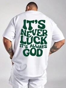 Men's Outdoor Sports Vintage "IT'S NEVER LUCK IT'S ALWAYS GOD" Graphic Breathable Casual T-Shirt, Suitable For Hiking, Fishing, Daily Wear, Spring/Summer