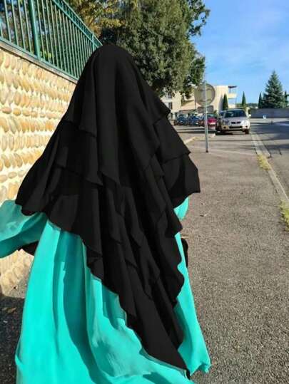 1件装女士优雅甜美扎染三层头巾，雪纺面料，轻盈透气，适合祈祷时佩戴。