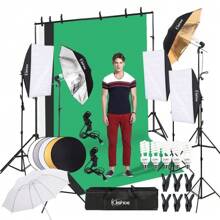 Photo Studio Photography Light Kit Umbrella Softbox Backdrops Stand W/Panel - 1 - Xem 5