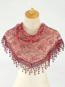 1pc Solid Color Vine Foil Lace Print Tassel Triangle Scarf, Classic Hollow-Out Breathable Thin Shawl For Women, Fashionable Spring/Autumn Casual Headdress, Elegant Accessory For Wedding & Celebration - Triangle Scarf - View 28