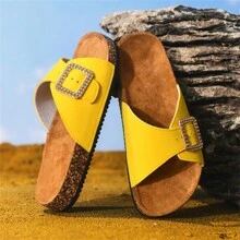女士新款时尚百搭拖鞋 - 黃色 - 查看 5
