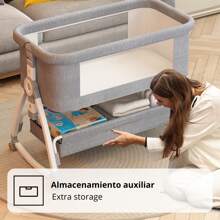 LUTODY 3 合 1 可转换婴儿床 - 最多承重 13 公斤，配有摇椅、同睡、可调节高度、倾斜、4 个轮子、安全锁、符合人体工程学的床垫 - 粉色 - 查看 5