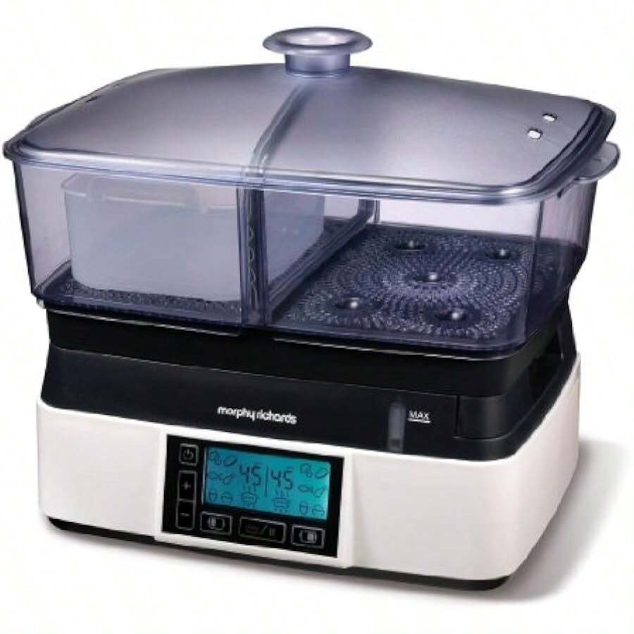 Morphy Richards Intellisteam Compact Food Steamer 6L Synconised Steaming Digital Display Memory System White And Black 48775 - Black1 - View 1