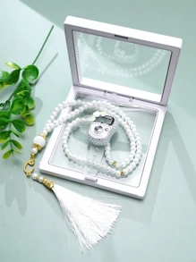 2套带计数器的穆斯林念珠，99颗6毫米仿珍珠珠子 - 彩色 - 查看 3