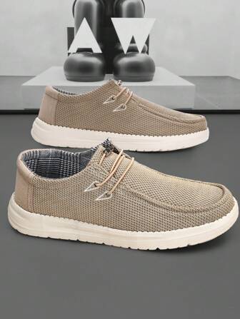 TOLLN 1 双男士针织透气低帮休闲鞋，轻便防滑乐福鞋，纯色，简约运动运动鞋