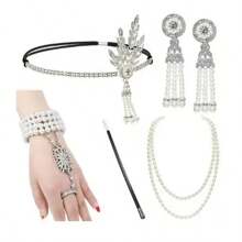 1920s European And American Retro Headband, Earrings, Bracelet, Necklace, Gloves Combination Set For Women, Party, Ball, Cocktail, Holiday Party Dress Accessories