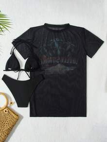 3Pcs Set New Fashionable Swimwear With Mesh Cover Up Summer - Multicolor - View 5