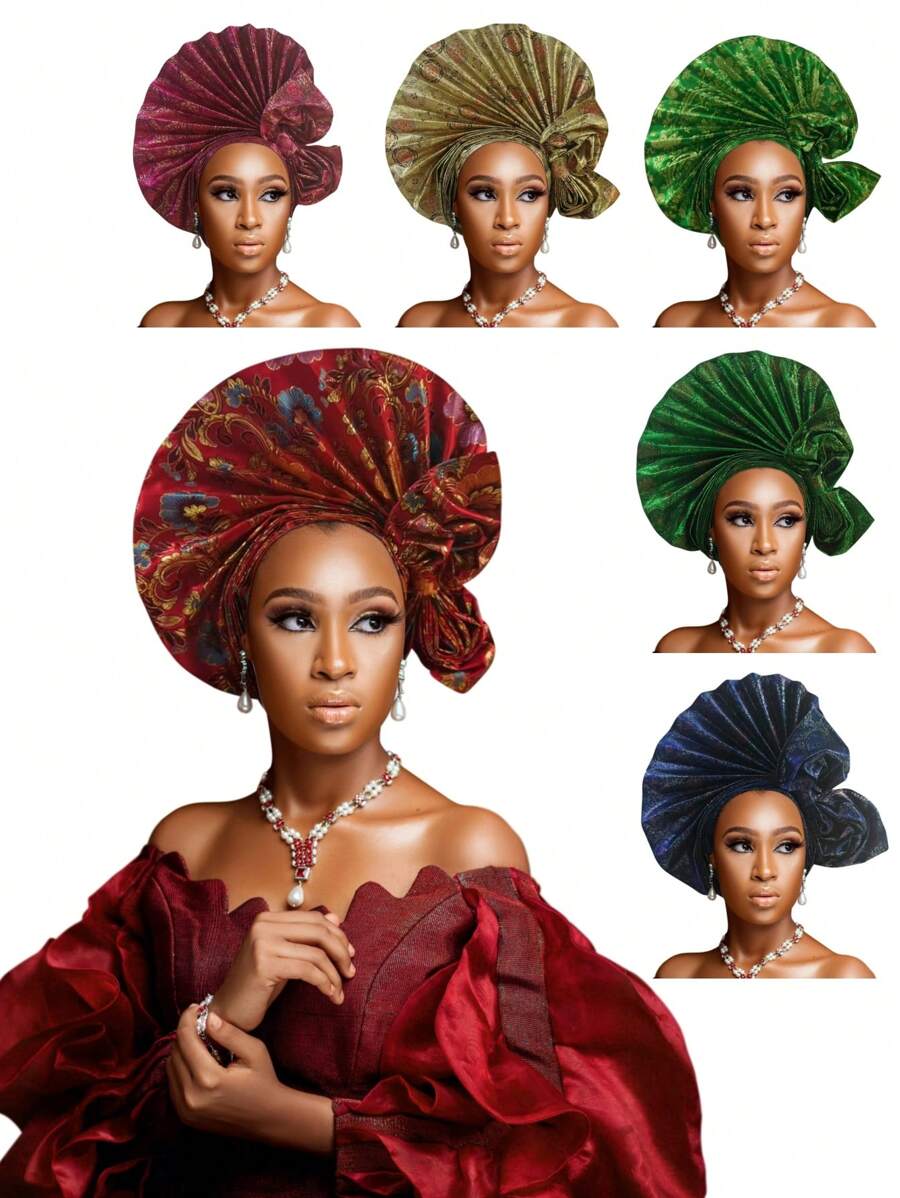 Elegant Nigerian Women's Hat, Aso Oke Headwear, Hand Woven Bow Women's Wrap Hat, African Classic Fabric Headscarf Hat, Auto Gele Headband, Suitable For Weddings, Parties, And Other Special Occasions, Hand Washable And Dry Cleanable, One Size Fits All Hair Sleep Cap - Nigerian Turban Hat - View 1