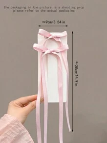 2pcs Women's Pink Polyester Ribbon Hair Clips With Bowknots, Sweet And Lovely Hair Accessories Suitable For Daily Use Pink Accessories Valentine's Day Valentines Claw Clips Hair Claws Hair Barrettes, School Stuff, Elegant, College, Pink Hair Clips, Bows, Cute, Head Accessories, Hairpin - Pink - View 3