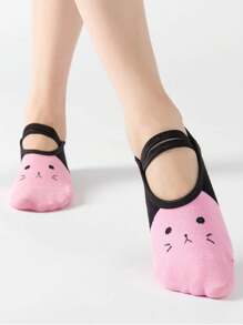 yuluan 1 Pair/Set Sporty Outdoor Fashionable Cartoon Cat Design Color Block Anti-Slip Yoga Socks With Lace And Silicone Dots, Suitable For Indoor Floor Sports Like Dance And Pilates, Multi-Color One Size, For Gym, Fall - Multicolor - View 8