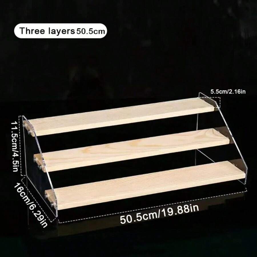 3-5 Layer Acrylic Wood Display Stand Cupcakes Perfume Cosmetic Holder Showcase Organizer Doll Mini Figure Toy Model Storage Rack - Beige - View 1