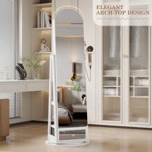 LVSOMT LED Arched Jewelry Cabinet With Mirror, 360° Rotating Standing Mirror With Jewelry Cabinets, Lockable Jewelry Mirror Cabinet With Lighting, Standing Wooden Jewelry Cabinet With 3-Tier Shelf - trắng - Xem 7