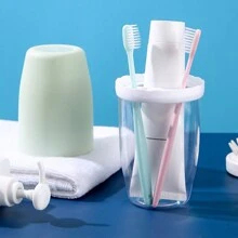 1pc Portable Toothbrush Box, Nordic Clear Design PP Portable Toothbrush Carrying Box For Outdoor Home Bathroom Decor Summer