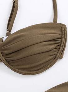 New Arrival Solid Color European & American Style Ruched Bikini Set, Holiday Beach Swimwear, For Summer Vacation - Champagne - View 5