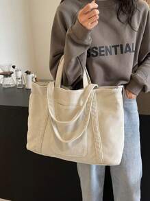 New Fashion Classic College Style Casual Multi-Pocket Large Capacity Dual Handle Shoulder Bag, Especially Warm. Suitable For Campus, Office, Daily Matching, Dates, Shopping, Outings, Gifts, And Other Occasions. Essential Item For College Women. - White - View 5