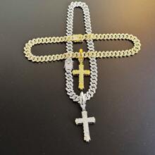 New Luxury Rhinestone Accented Double-Layer 3D Cross Pendant, Oversized Hiphop Style, Alloy-Plated, Vintage Personalized Creative, Suitable For Cuban Chain, High-End Fashion - Kayi-cross - View 9