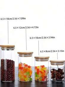 1/4 pezzi Vaso di vetro trasparente con coperchio in bambù, contenitore per tè, cereali, caffè e altri alimenti, accessori essenziali per la cucina e la scuola
