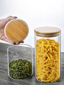 1/4 pezzi Vaso di vetro trasparente con coperchio in bambù, contenitore per tè, cereali, caffè e altri alimenti, accessori essenziali per la cucina e la scuola
