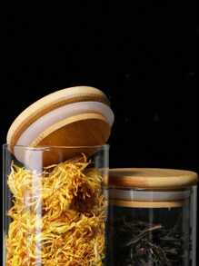 1/4 pezzi Vaso di vetro trasparente con coperchio in bambù, contenitore per tè, cereali, caffè e altri alimenti, accessori essenziali per la cucina e la scuola