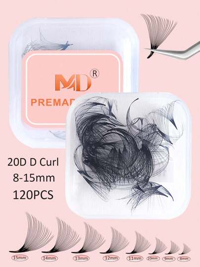 120pcs Promade Single Length Lash Clusters - 20D 0.07 Thickness 8-15mm Curl D - Pre-Made Lash Clusters, Suitable For Eyelash Extensions, Create Fluffy & Voluminous Lashes, Handmade Promade Lash Clusters, Bulk Pre-Made Lash Clusters, Eyelash Extensions