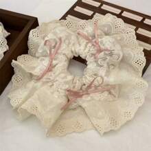 1 st. Strik Scrunchie, Schattig roze lint haarelastiekje voor dames, Balletstijl mesh borduurwerk, Romantische kant rand haarspeld, Elegante schattige knot haaraccessoire, Geschikt voor dagelijks leven, Vakantie, Feestdagen
