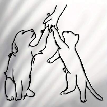 1pc Unique Friendship Between Dog & Cat Metal Wall Art - Minimalist Line Art For Modern Home Decor, Creative Animal Sculpture, Housewarming Gift,Home Decor ,Room Decor,Wall Decor Gifts Birthday Graduation