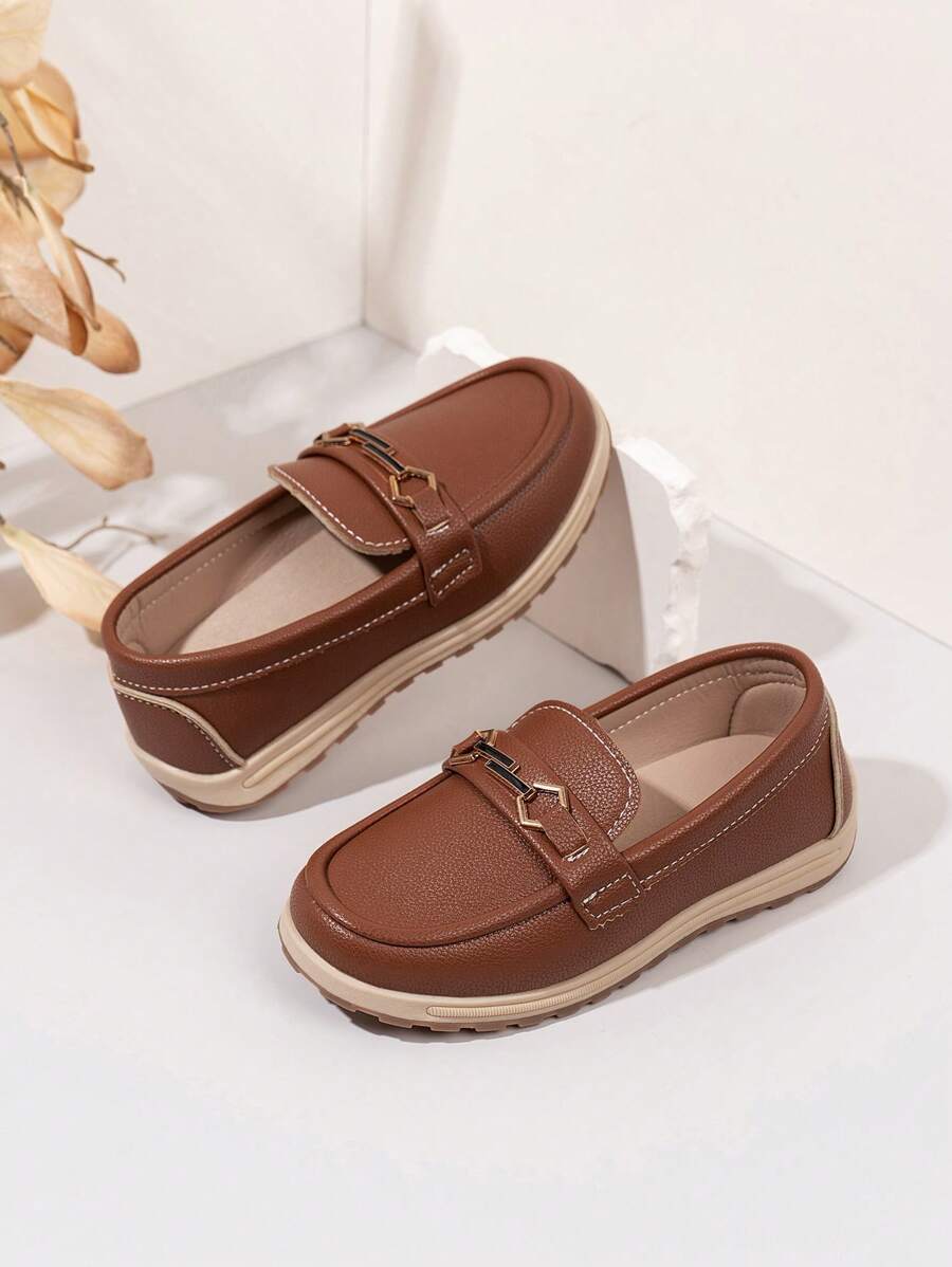 儿童男女款柔软防滑休闲复古乐福鞋 - 棕色 - 查看 1