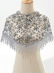 1pc Solid Color Vine Foil Lace Print Tassel Triangle Scarf, Classic Hollow-Out Breathable Thin Shawl For Women, Fashionable Spring/Autumn Casual Headdress, Elegant Accessory For Wedding & Celebration - Triangle Scarf - View 18