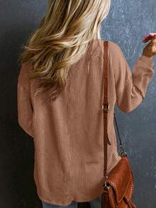 CILKOO Women's Casual V-Neck Solid Color Twist Knot Long Sleeve T-Shirt, Suitable For Spring To Summer Transition - Brown - View 3