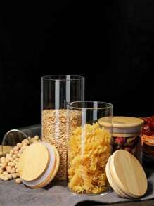 1/4 pezzi Vaso di vetro trasparente con coperchio in bambù, contenitore per tè, cereali, caffè e altri alimenti, accessori essenziali per la cucina e la scuola