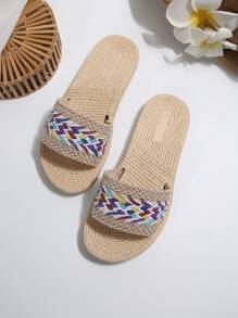 2025 Latest Strapless Flat Sandals, Bohemian Style Beige Plus Size Open Toe Women Shoes - Beige - View 3