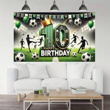 1 pièce Bannière d'anniversaire de 10 ans thème football joyeux, multi-tailles, polyester, fond de photographie, décor d'ambiance, décoration de festival extérieur, décoration de jardin et maison, décor de patio