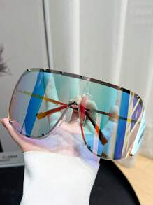 1 Pair Women's Rimless Oversized Wrap-Around Fashion Sunglasses, Beach Style, Suitable For Daily Wear And Matching With Sweaters, Jeans, Sweatpants, Hoodies, Jackets, Dresses And Long Sleeve Shirts - Multicolor - View 8