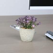 1pc Artificial Paper Pulp Potted Plant, Desk Decor With Eucalyptus And Wheat Grass Shrub, Home & Office Desktop Ornament, Friendship Gift, No Need For Power, Includes Container Gifts Birthday Graduation