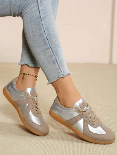 A Pair Of Couple's Fashionable Color-Blocked German Training Shoes Multi-Functional Sneakers, It Is Suitable For Daily Leisure, Outdoor Hiking, Running Exercise, Tennis, Golf, Etc., The Upper Is Made Of PU Material, The Foot Feels Comfortable, And The Sole Is Made Of Rubber Material, Wear-Resistant And Non-Slip, Suitable For All Seasons