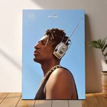 1pc Framed Canvas Poster, Jon Batiste's Stylish Portrait With Vintage Radio Headpiece Wall Art Canvas Paintings, Ideal Gift For Bedroom Living Room Corridor, Wall Art, Room Decoration - 彩色 - 查看 3