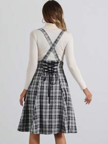 Women's Tartan Plaid Pinafore Suspender Skirt Overall Dress - màu đen - Xem 3