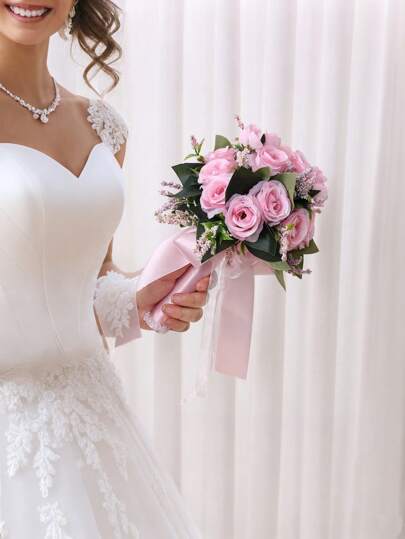 1 peça buquê de rosas artificiais para noivas e madrinhas, elegante decoração rústica para fotografia de casamento, decoração de aniversário, festa de despedida de solteira, presentes de verão, praia, volta às aulas, material escolar, decoração de quarto