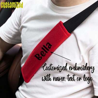 1 Pair Customizable Embroidered Name Car Seat Belt Covers, Cute & Unique Design, Suitable For Decorating Your Beloved Car, Non-Abrasive, Comfortable, No Down Material, Ideal For Holiday Decoration