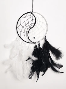 1 pieza Atrapasueños creativo blanco con decoración de pared del hogar Yin Yang Taiji, decoración colgante de coche vintage en negro y blanco, decoración del hogar, decoración de habitación, decoración de pared