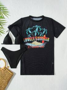 3Pcs Set New Fashionable Swimwear With Mesh Cover Up Summer - Multicolor - View 1