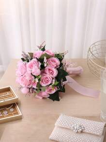 1 szt. Bukiet sztucznych róż dla panny młodej i druhny, elegancki rustykalny ślub, fotografia, dekoracje urodzinowe, dekoracje imprezowe, wieczór panieński, prezenty letnie, plaża, powrót do szkoły, artykuły szkolne, wystrój pokoju