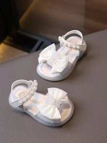 1 双婴儿熊装饰 PU 皮革凉鞋，软底幼儿女童露趾可爱蝴蝶结平底凉鞋，适合夏季 - 米色 - 查看 7